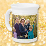 Create Custom Personalised 2 Photo Text Monogram Pitcher<br><div class="desc">Create your own custom, personalised, 100% white porcelain, dishwasher safe, microwave safe, beverages photo pitcher, featuring elegant faux gold typography script, and two photos (one on each side). To personalise, simply add your favourite family / couple / kids / baby / pets / wedding / travel photo to both sides...</div>