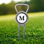Create Custom Personalised Black White Monogrammed Divot Tool<br><div class="desc">Custom, personalised, modern black and white monogram monogrammed, golf bartender divot tool with ball marker and bottle opener, made of a durable metal construction and featuring a magnetic ball marker slot that holds a ball marker securely in place. Simply type in your initials / monogram, to customise. Make a great...</div>