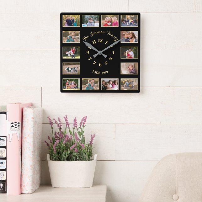 Create Custom Personalised Family Photo Collage Square Wall Clock (Create Custom Personalized Family Photo Collage Square Wall Clock)