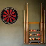 Create Custom Personalised Metal Cage Game Room Dartboard<br><div class="desc">Create your own custom, personalised, fun, cool, stylish, red and black colour, faux gold font / typography / script / text, regulation size (18"diameter, 1"h) aluminium frame metal cage dart board. Comes with 6 brass darts (3 American flag dart flights and 3 UK dart flights). You may mount it anywhere...</div>