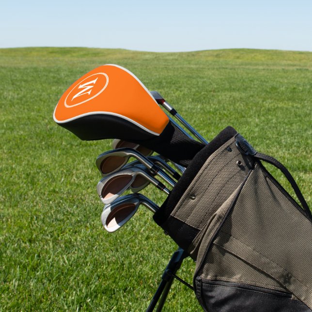 Create Custom Personalised Orange White Monogram Golf Head Cover (In Situ)