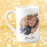 Create Custom Personalised Photo Text Tea Coffee Bone China Mug<br><div class="desc">Create your own custom, personalised, elegant black handwriting calligraphy typography script font, microwave and dishwasher safe, strong, ceramic, cool unique graffiti / torn photo effect fine porcelain bone china tea / coffee / soup / cider mug. To customise, simply type in your text, and add 2 of your favourite family...</div>