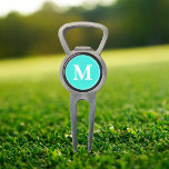 Create Custom Personalised Teal White Monogrammed Divot Tool<br><div class="desc">Custom, personalised, modern white monogram monogrammed on teal background, golf bartender divot tool with ball marker and bottle opener, made of a durable metal construction and featuring a magnetic ball marker slot that holds a ball marker securely in place. Simply type in your initials / monogram, to customise. Make a...</div>
