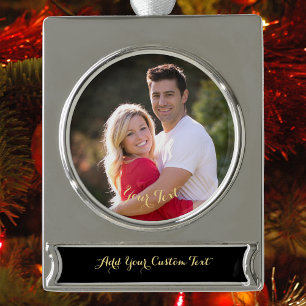 Create Custom Photo Text Keepsake Christmas Decor Silver Plated Banner Ornament