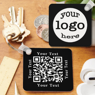 Create Custom QR Code Business Company Logo Black Key Ring