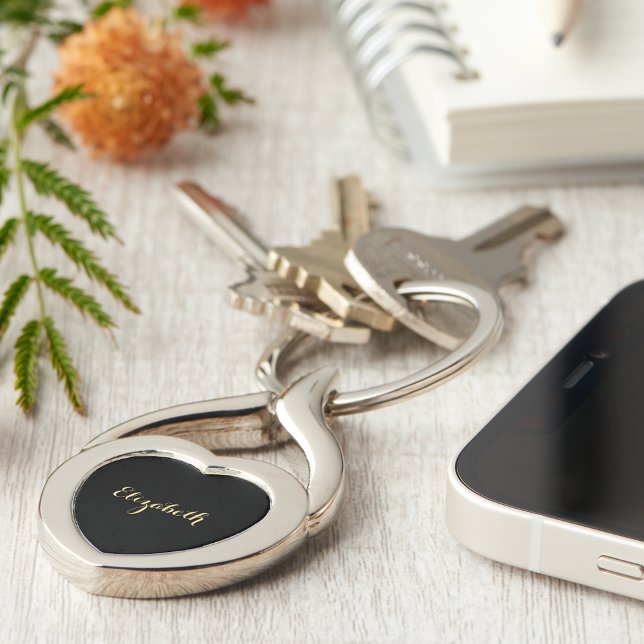 Create Custom Stylish Gold Monogram Birthday Heart Key Ring (Create Custom Stylish Gold Monogram Birthday Heart Keychain)