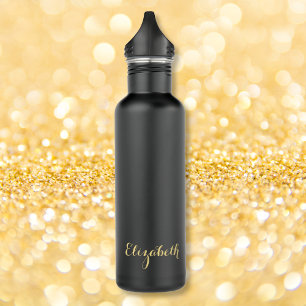 Create Custom Stylish Gold Monogrammed Matte Black 710 Ml Water Bottle