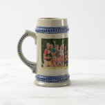 Create Custom Vintage Style Beer Stein Photo Mug<br><div class="desc">Create your own custom, personalised, dishwasher and microwave safe, classic beautiful grey with blue colour traditional German beer photo mug stein, featuring elegant faux gold typography script, two photos (one on each side), ornate borders at the rim and base and a detailed handle. To personalise, simply add your favourite family...</div>