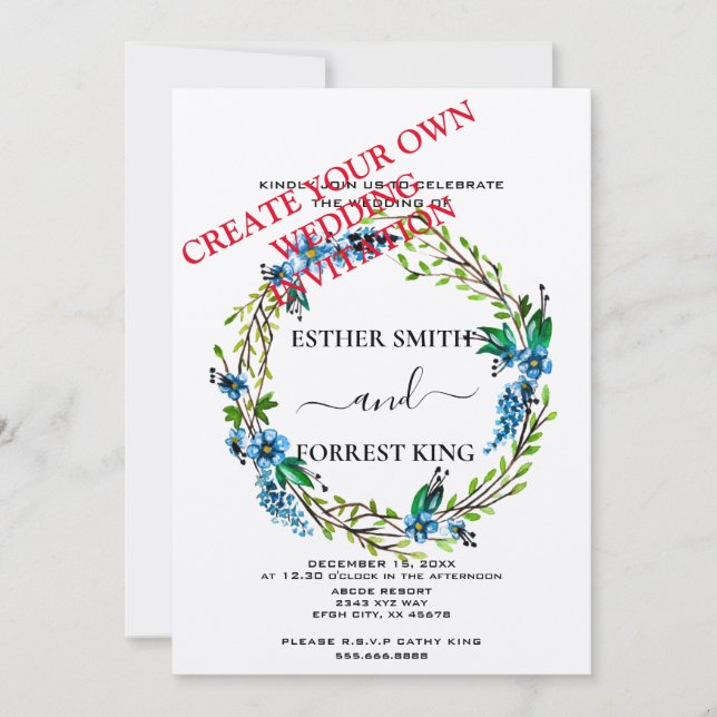 Create Custom Wedding Invitation, DIY Wedding Card (Front)
