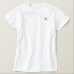 Create Custom Womens Gold Monogram Initials Cotton Embroidered Shirt<br><div class="desc">Create your own custom, personalised, casual, relaxed fit, durable, soft, 100% cotton, tagless, womens embroidered monogram / initials t-shirt. Simply type in your initial / monogram, to customise. Makes a great custom gift, for sister, daughter, mother, wife, girlfriend, grandma, godmother, goddaughter, grandmother, granddaughter, bride, bridesmaid, niece, cousin, aunt, mum, daughter...</div>