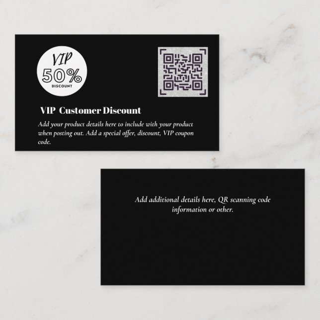 Create Customer VIP Discount Packaging QR Codes Enclosure Card (Front/Back)