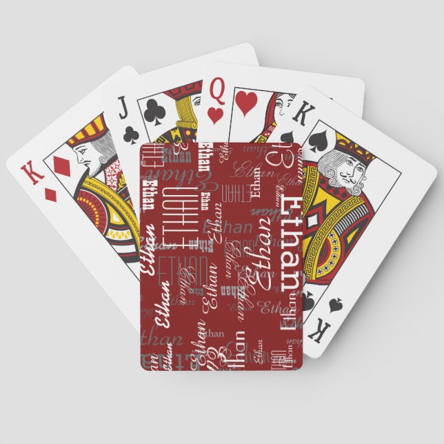 Create Dark Red Playing Cards with Name (Back)