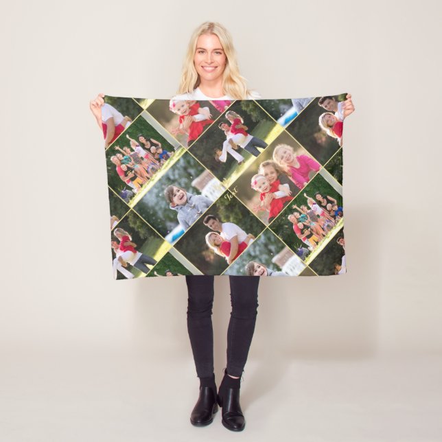 Create Family Kids Pets Wedding 5 Photo Collage Fleece Blanket (In Situ)