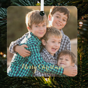 Create Family Photo Elegant Gold Script Christmas Metal Tree Decoration