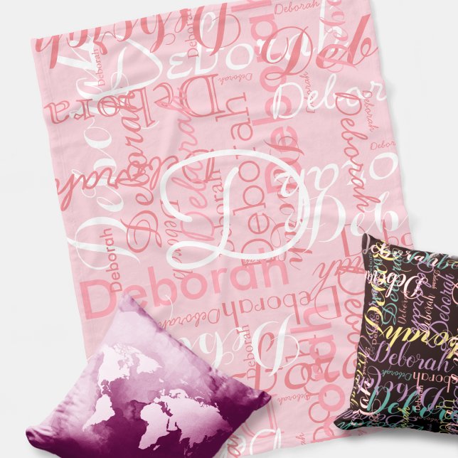 Create feminine name typography pink fleece blanket (Creator Uploaded)