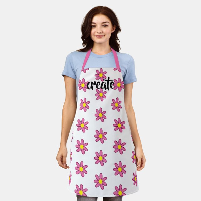 Create Fun Floral White and Pink Apron (Worn)