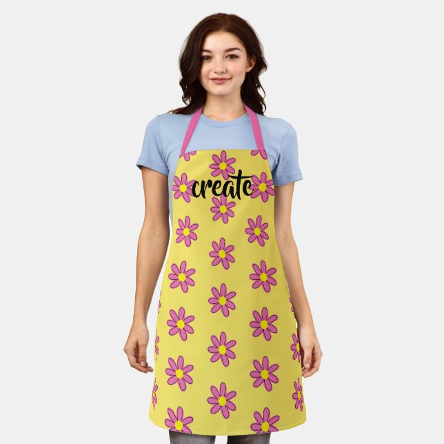 Create Fun Floral Yellow Pink Apron (Worn)