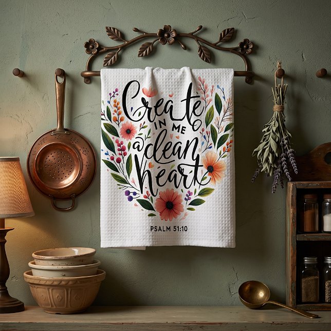 Create in Me a clean Heart floral Tea Towel (Creator Uploaded)