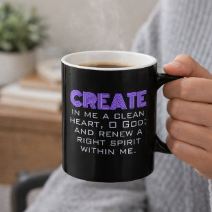 Create In Me a Pure Heart Neon Purple Scripture Coffee Mug