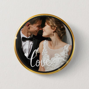 Create it yourself Love Script Gold Frame Photo 6 Cm Round Badge