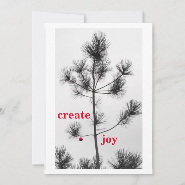 Create Joy Christmas Holidays Pine Tree Ornament Holiday Card (Front)