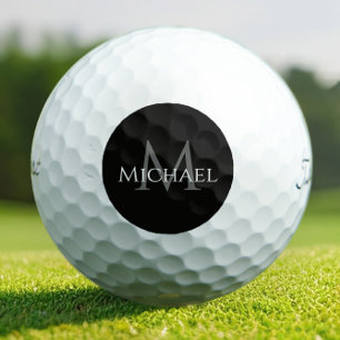 Create Monogram Name Initial Elegant Black Golf Balls