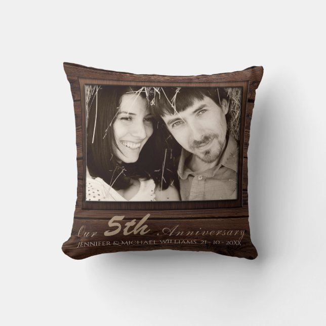 Create Own 5th Wedding Anniversary PHOTO Gift Name Cushion (Front)