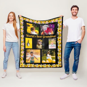 Create Own 7 Photo World's Best Grandma Floral Fleece Blanket