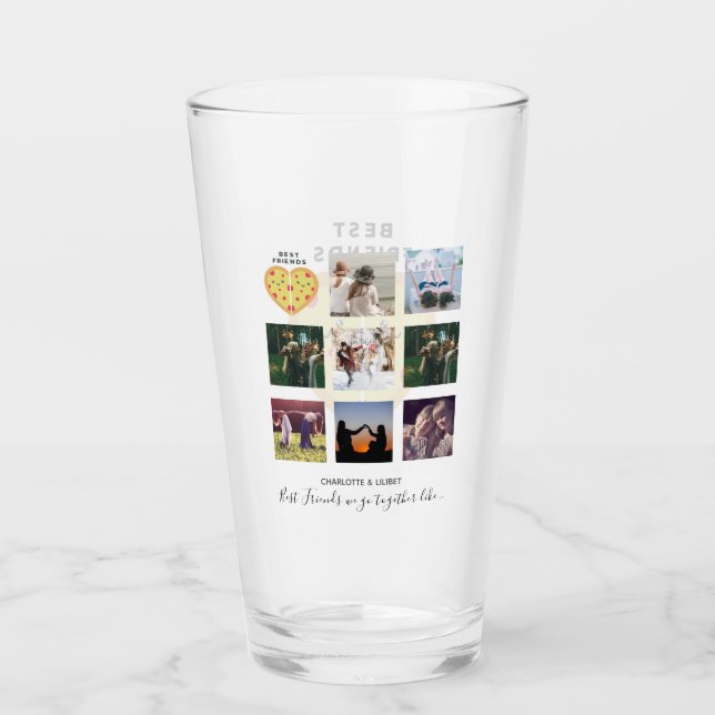 Create Own BFF Photo Collage Pizza Gift Glass (Front)