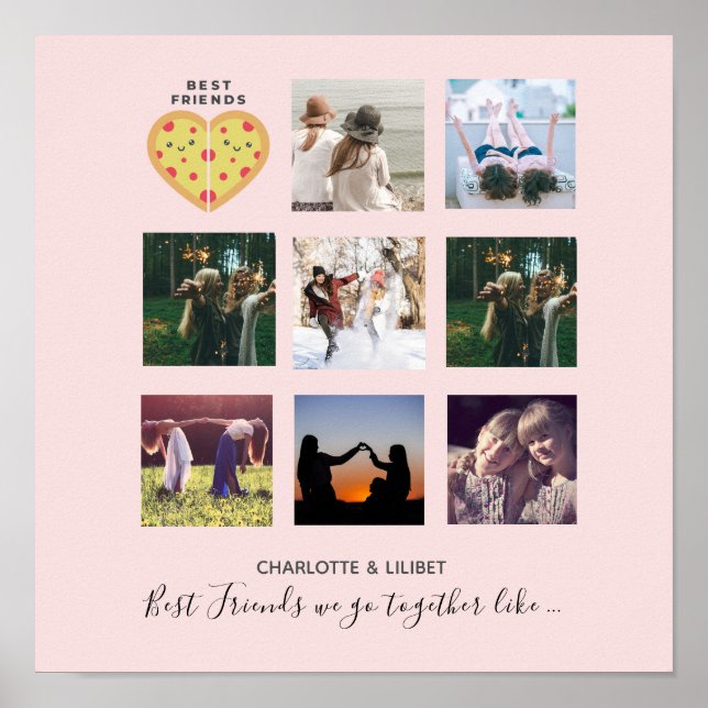 Create Own BFF Photo Collage Pizza Gift Poster (Front)