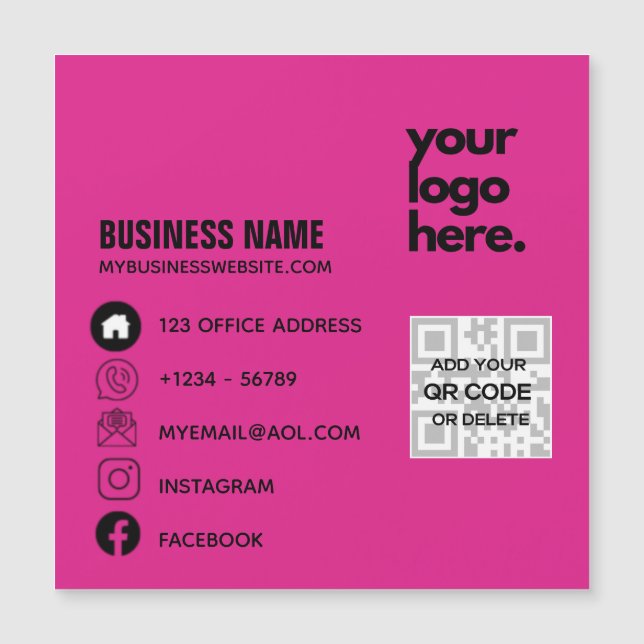 Create Own CERISE PINK QR CODE Business Card Logo  (Front)