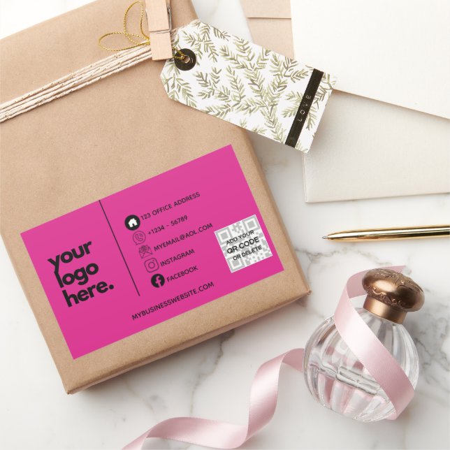 Create Own CERISE PINK QR CODE Business Card Logo  Rectangular Sticker (Gifting)