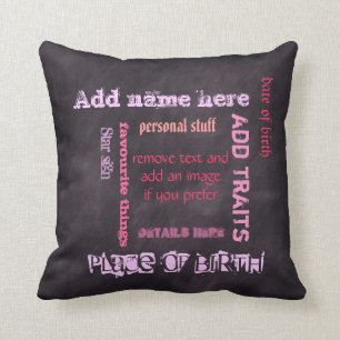 Create own chalkboard word cloud cushion, pink/blk cushion