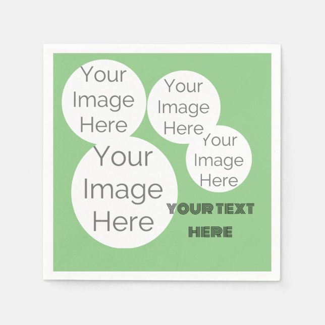 create own paper photo text napkin template green  (Front)
