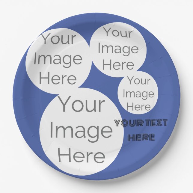 create own paper photo text template blue plate (Front)