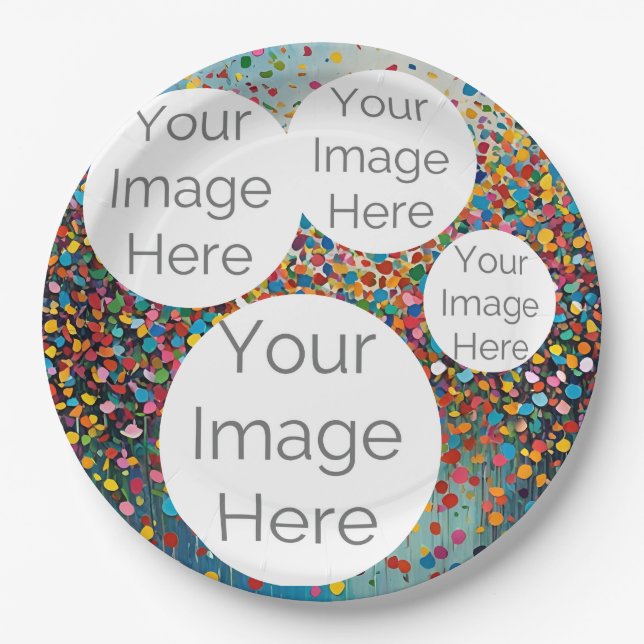 create own paper photo text template confetti plate (Front)