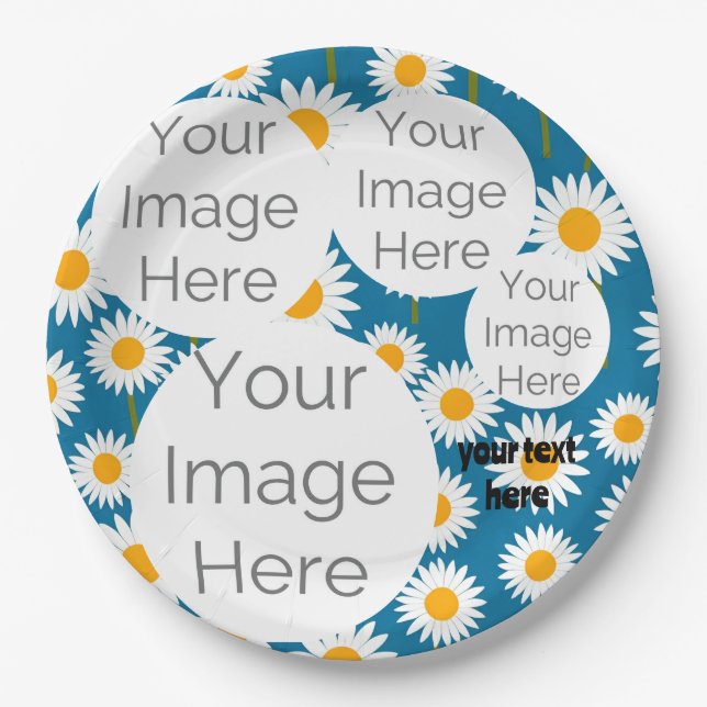 create own paper photo text template daisy plate (Front)
