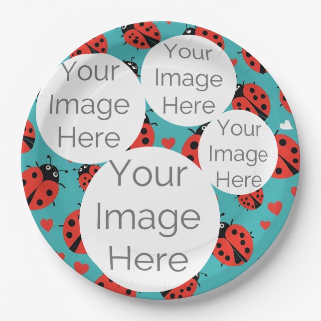 create own paper photo text template ladybug plate (Front)