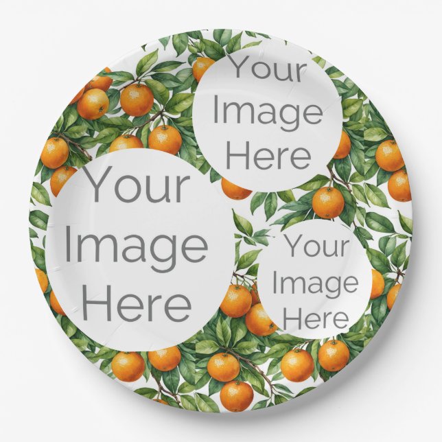 create own paper photo text template oranges paper plate (Front)