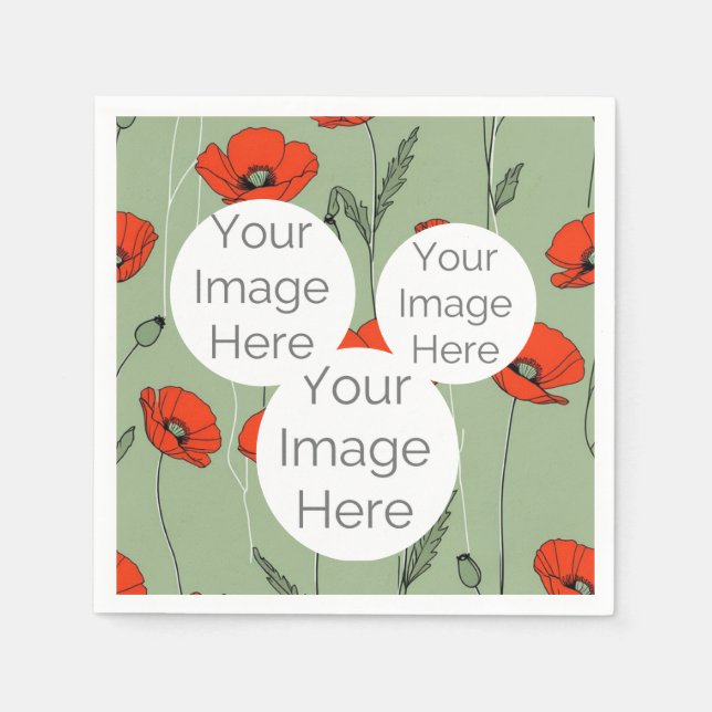 create own paper photo text template poppy flower napkin (Front)