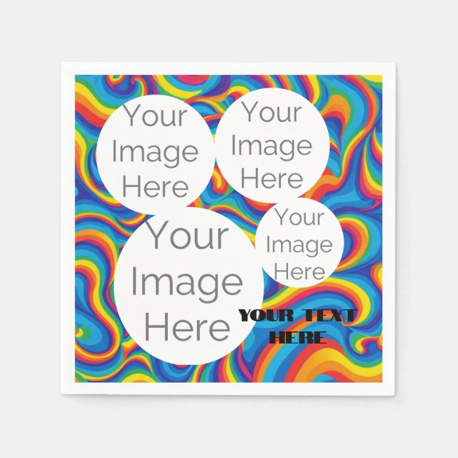 create own paper photo text template rainbow napkin (Front)
