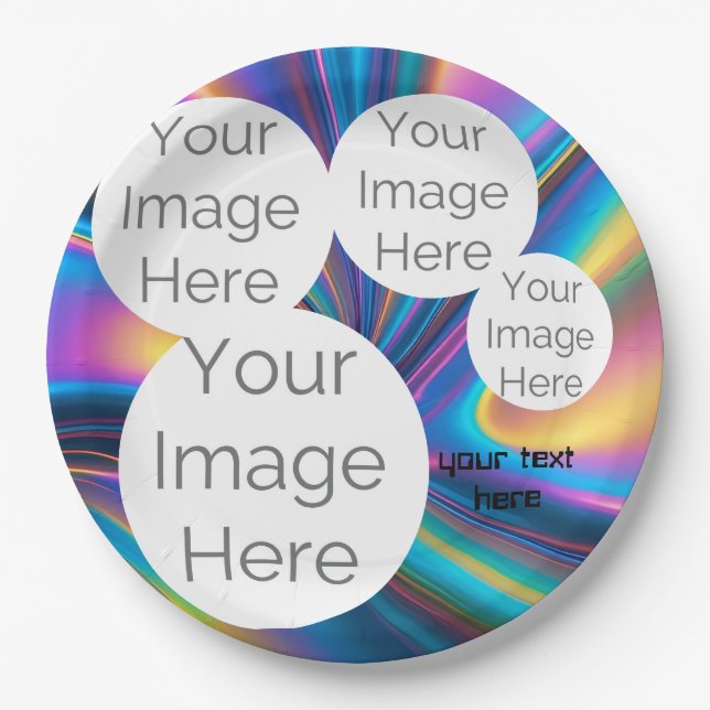 create own paper photo text template rainbow plate (Front)