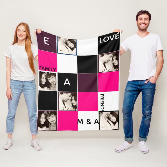 Create Own PHOTO Collage Blanket PINK Monogram (In Situ)