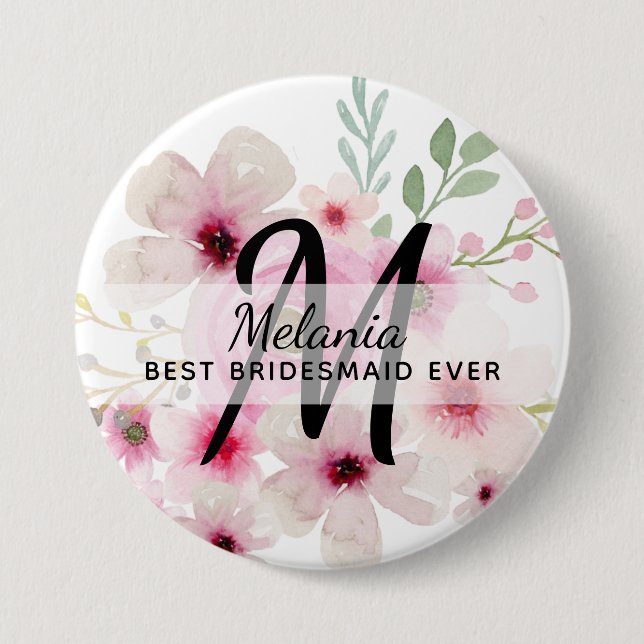 Create Own PINK BLUSH FLORAL BOHO BridalParty Gift 7.5 Cm Round Badge (Front)
