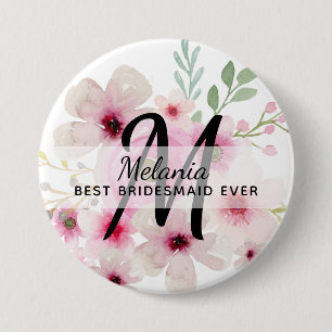 Create Own PINK BLUSH FLORAL BOHO BridalParty Gift 7.5 Cm Round Badge