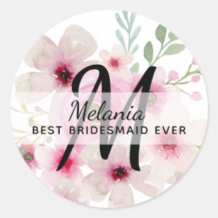 Create Own PINK BLUSH FLORAL BOHO BridalParty Gift Classic Round Sticker