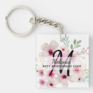 Create Own PINK BLUSH FLORAL BOHO BridalParty Gift Key Ring