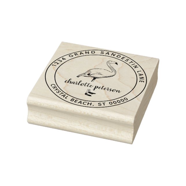 Create Own Pink Flamingo Beach Return Address Rubber Stamp (Stamp)