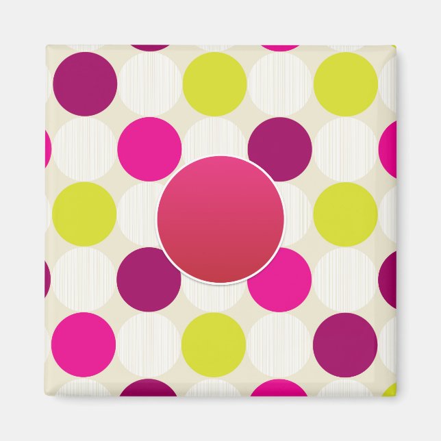 Create Own PINK YellowGreen Polkadot Personalised Magnet (Front)