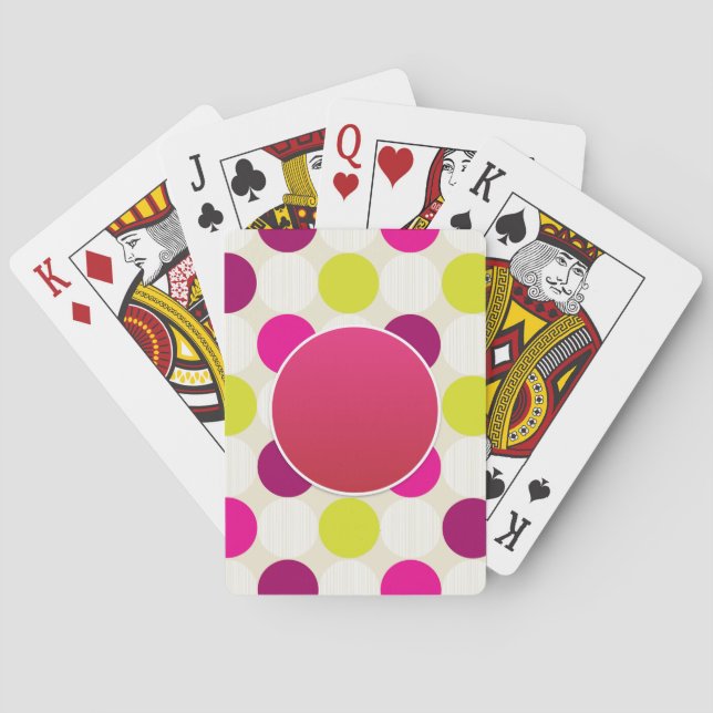 Create Own PINK YellowGreen Polkadot Personalised Playing Cards (Back)